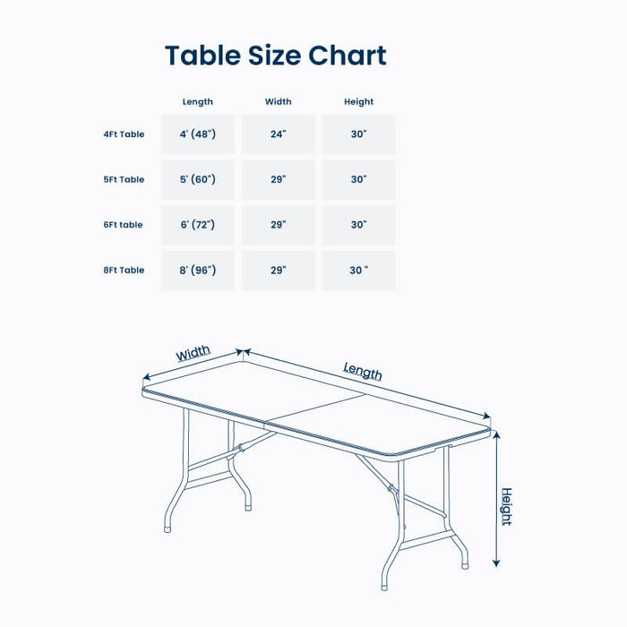 A table with a size chart above it.