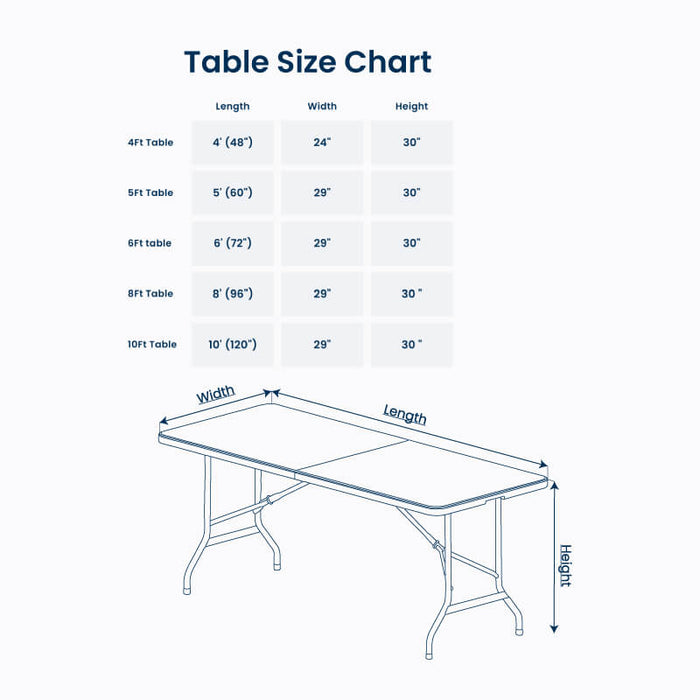 A table with a size chart above it.